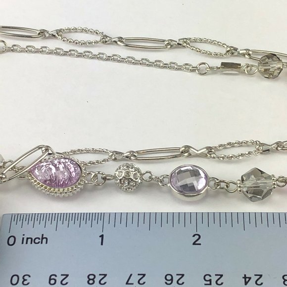 Kohls Metal Necklace Long Double Strand Chain Silver Tone Lavender Beads - Picture 4 of 4